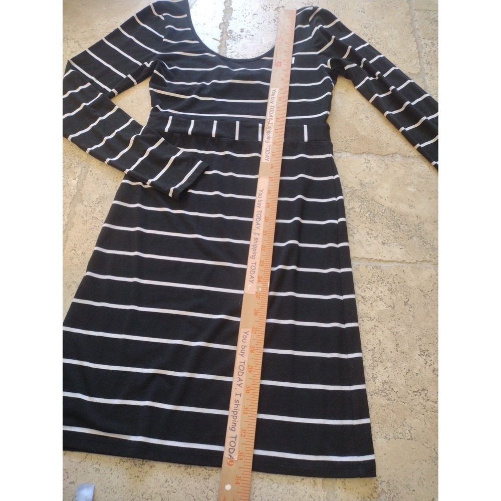 Charlotte Russo Dress Woman Medium Black White Stripes Bodycon Long Sleeves - Picture 7 of 11